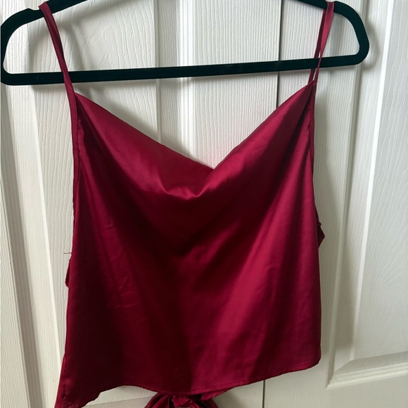Tops - Chic Burgundy Satin Tie-Front Cami